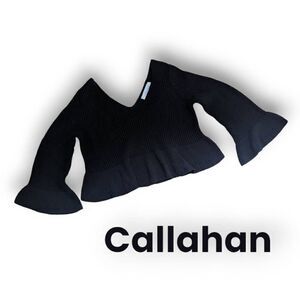 Callahan Women's Black Knitted Flared Cropped Long Sleeve V-Neck Sweater Size XS